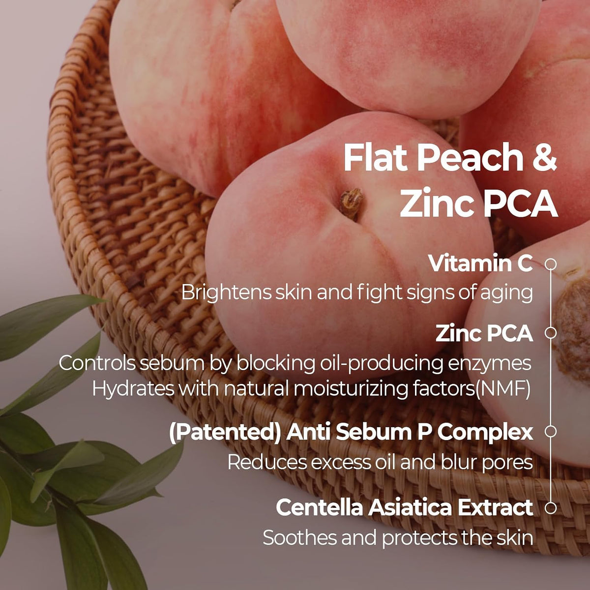 SKINFOOD Peach Cotton Zinc PCA flat peach zinc and calming ingredient information