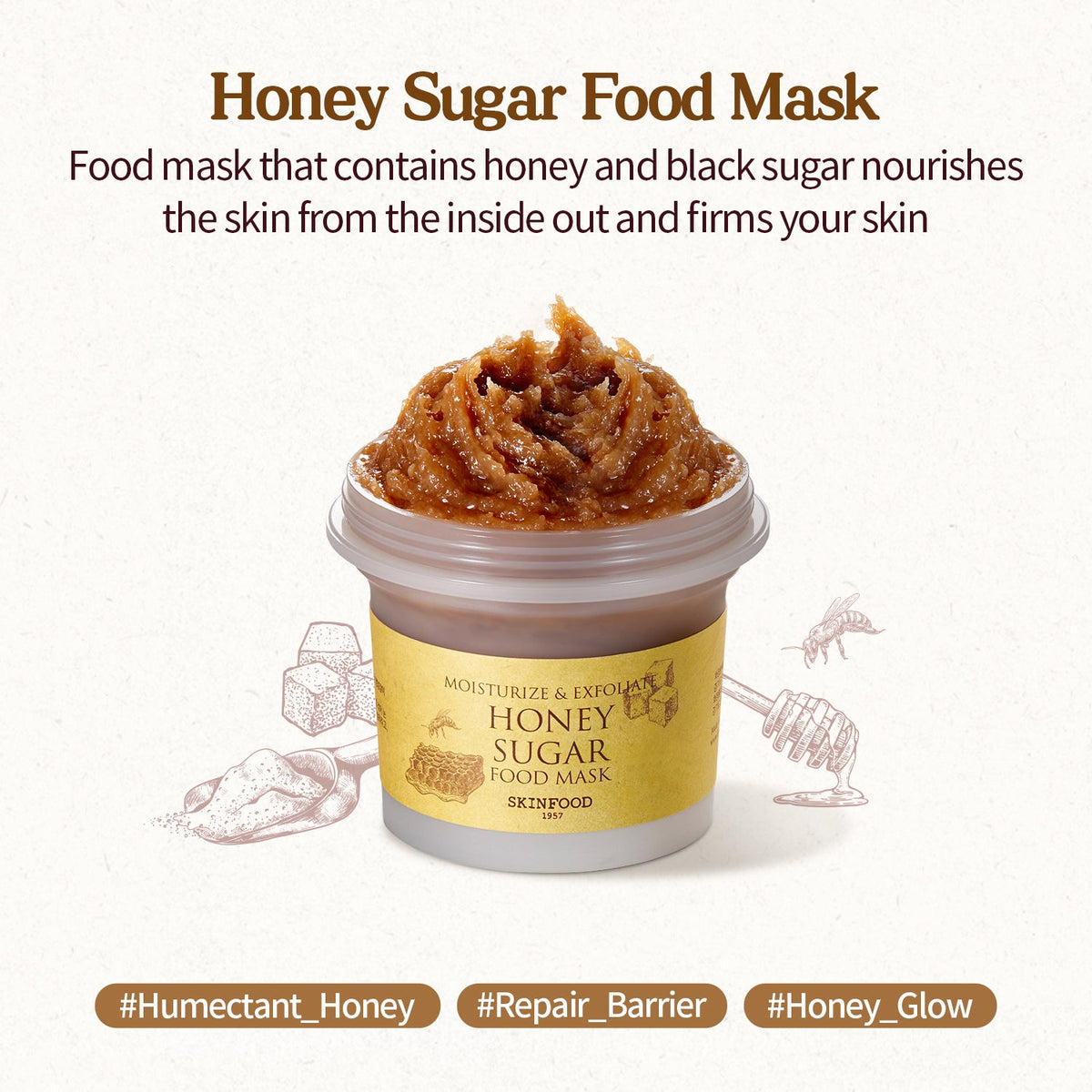 SKINFOOD Honey Sugar Food Mask: English texture and product details