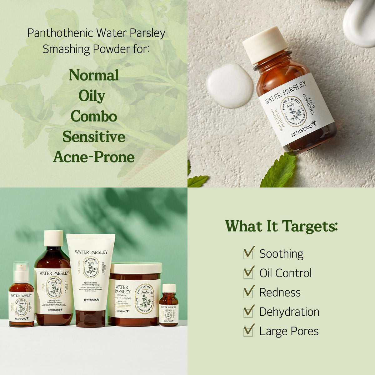 SKINFOOD Water Parsley Smashing Powder English skin types and targeted skin concerns