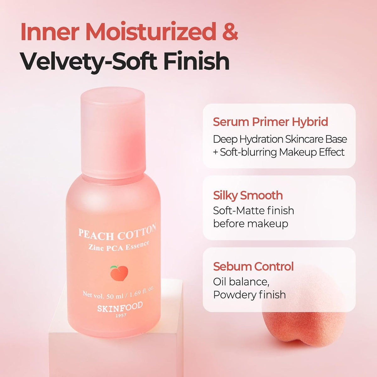 SKINFOOD Peach Cotton Zinc PCA Essence English texture and benefits
