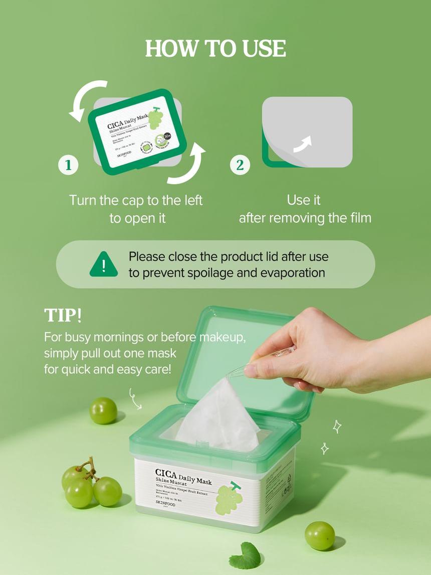 SKINFOOD Shine Muscat Cica Daily Mask English opening and storage instructions