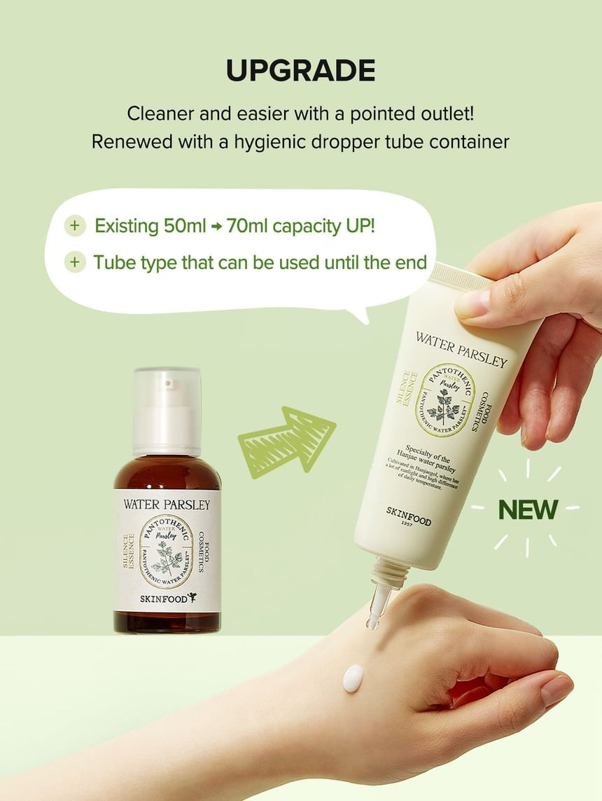 SKINFOOD Pantothenic Water Parsley Silence Essence 70mL - Packaging upgrade and hygienic tube