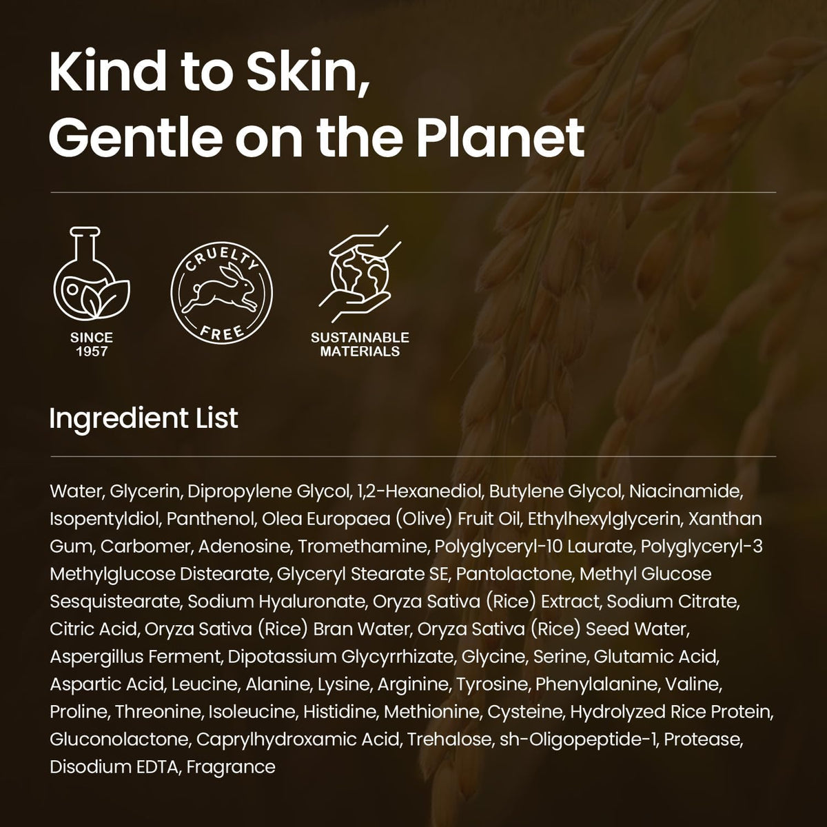 Rice Brightening Toner brand information and ingredient list