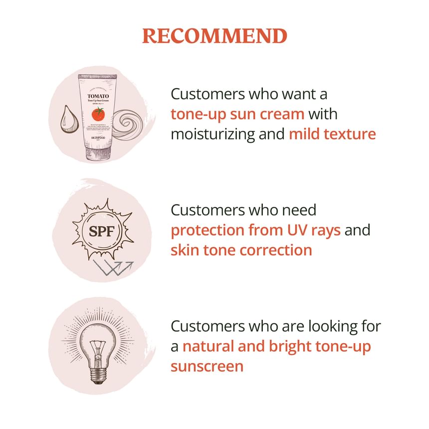 SKINFOOD Tomato Tone Up Sun Cream 50mL - Recommended skin needs