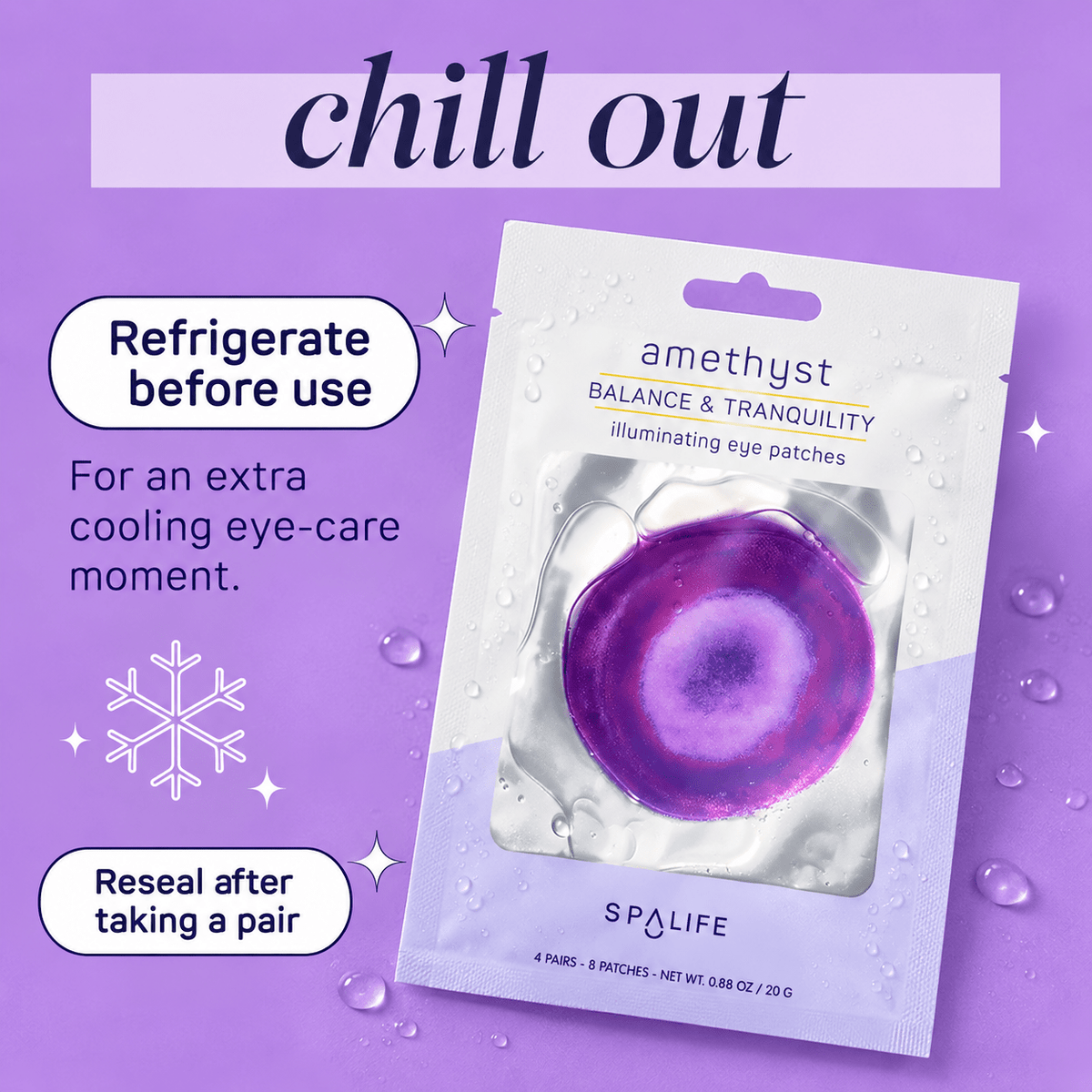Refrigerate SpaLife Amethyst patches before use for a cooling eye-care moment