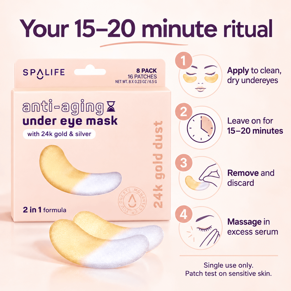SpaLife Anti-Aging Hydrogel Eye Patches 8 pairs - how to use