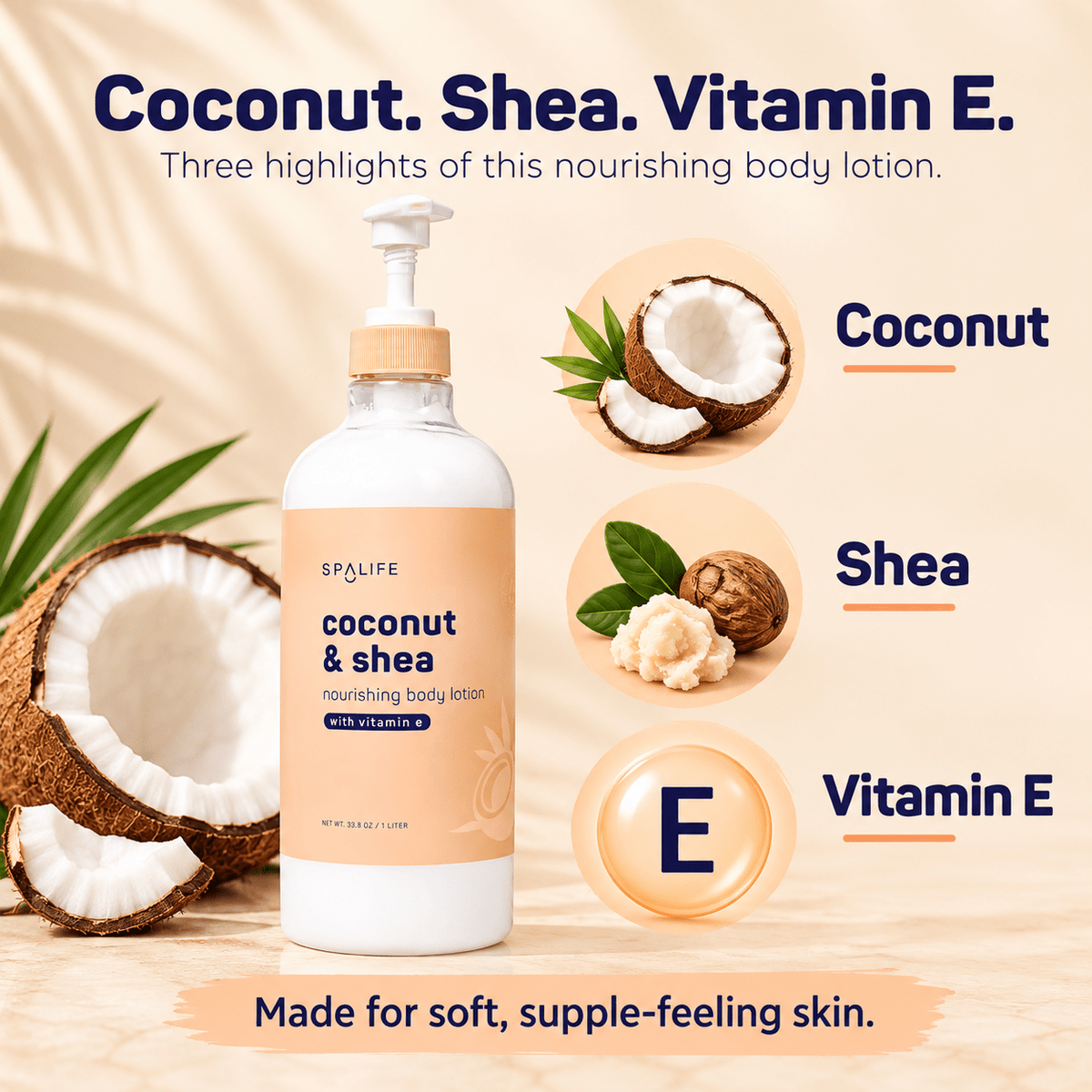 SpaLife Coconut and Shea Body Lotion 1 L - ingredient highlights