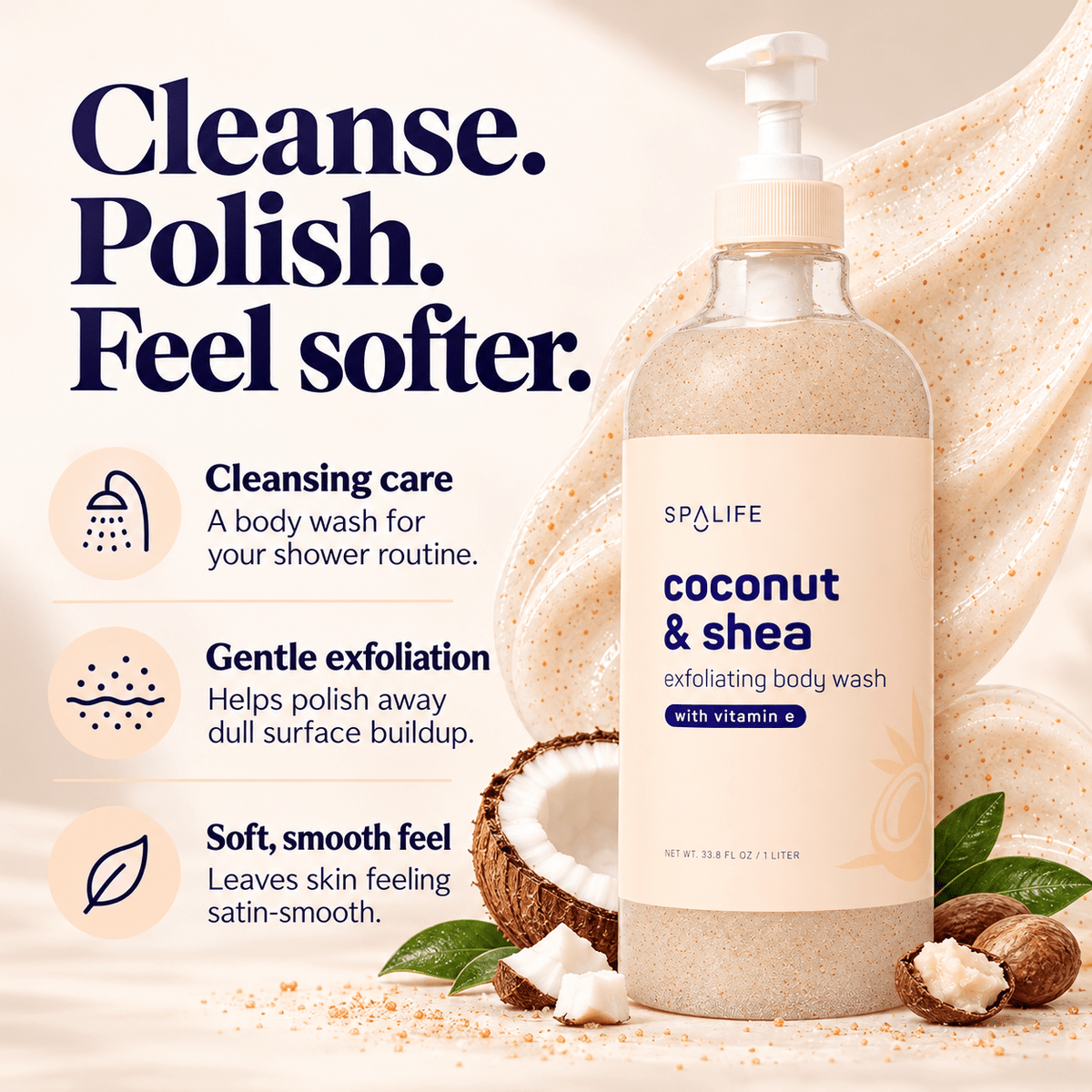 SpaLife Coconut and Shea Exfoliating Body Wash 1 L: Cleansing and smoothing benefits