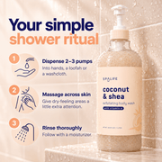 SpaLife Coconut and Shea Exfoliating Body Wash 1 L: Complete three-step directions