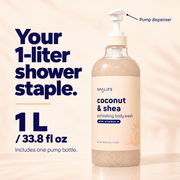 SpaLife Coconut and Shea Exfoliating Body Wash 1 L: 1-liter physical contents and pump
