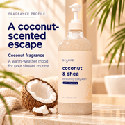 SpaLife Coconut and Shea Exfoliating Body Wash 1 L: Coconut fragrance profile