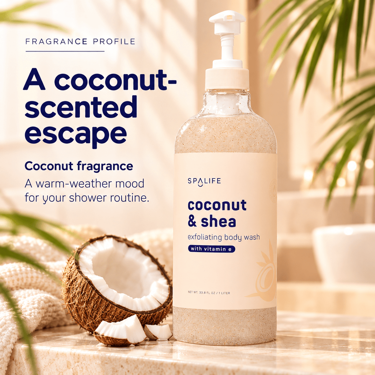 SpaLife Coconut and Shea Exfoliating Body Wash 1 L: Coconut fragrance profile