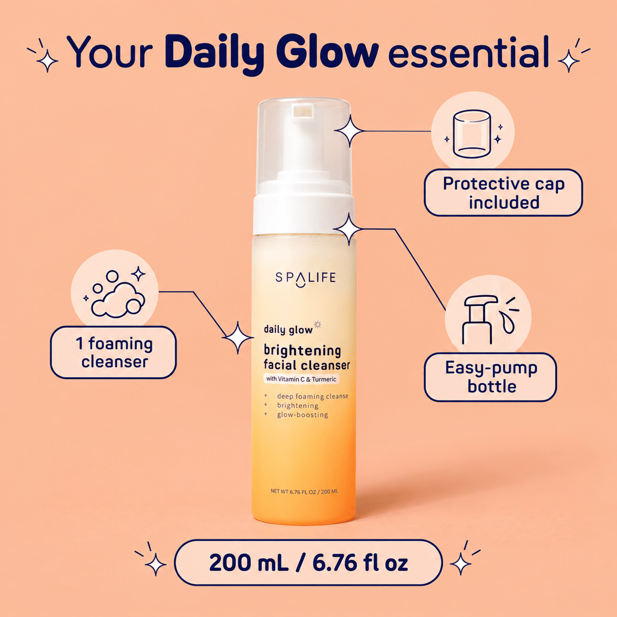 SpaLife Daily Glow facial cleanser: size contents