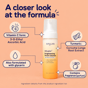 SpaLife Daily Glow formula details: vitamin C form, turmeric root extract, glycerin and fragrance