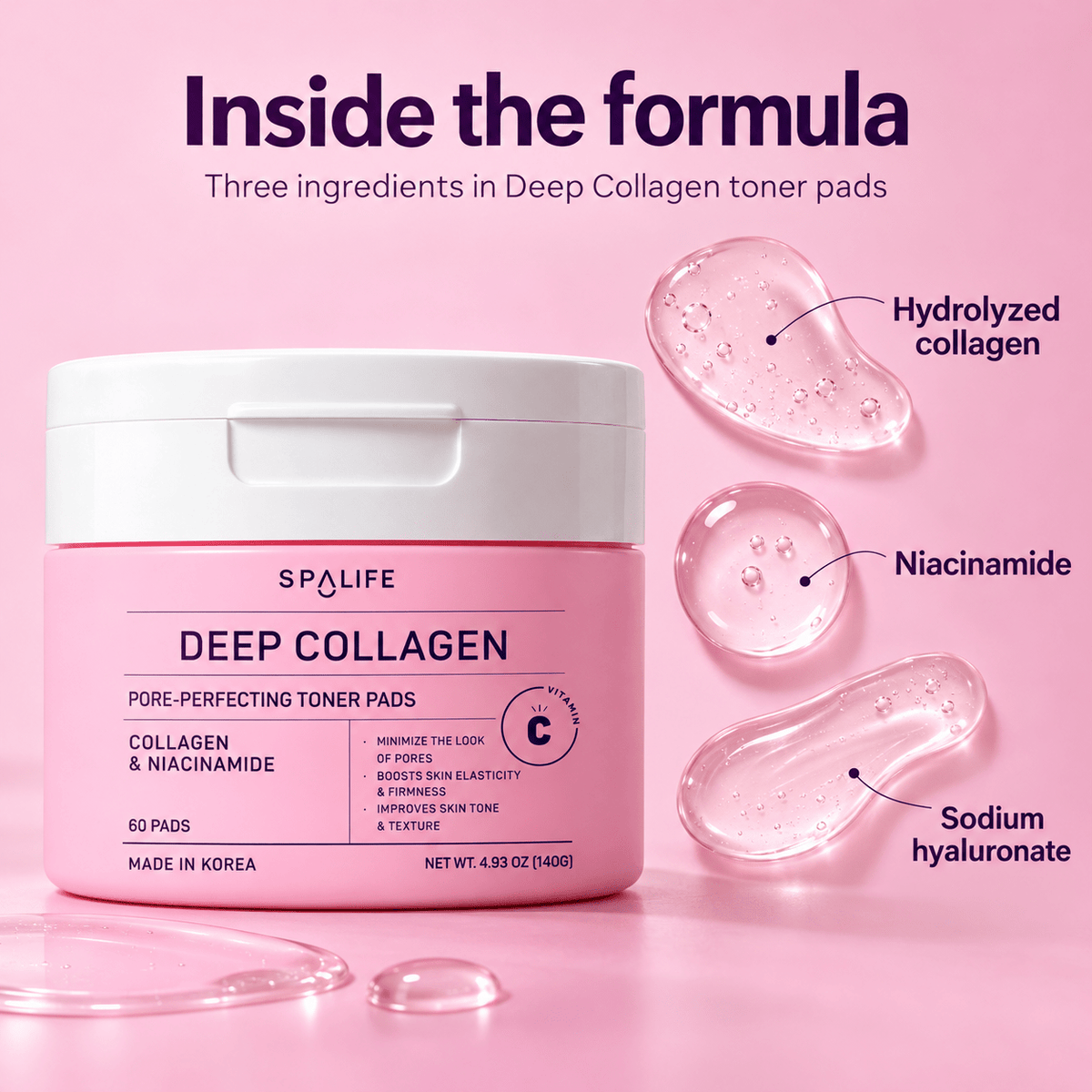 SpaLife Deep Collagen Korean Toner Pads ingredients