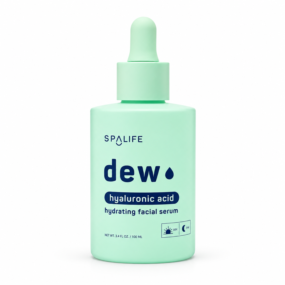 SpaLife Dew Hyaluronic Acid Hydrating Facial Serum 100 mL bottle on white