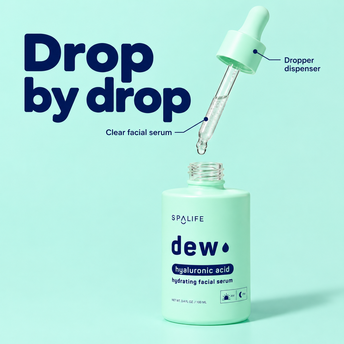 SpaLife Dew Facial Serum dropper infographic