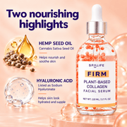 SpaLife Firm Plant-Based Collagen Serum 110 mL: Hemp seed oil and hyaluronic acid highlights