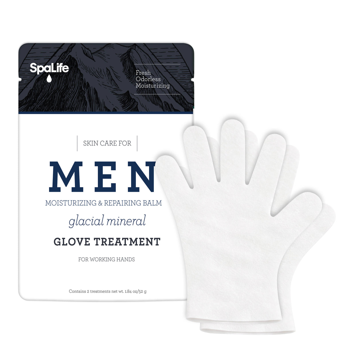 SpaLife Men's Glacial Mineral Hand Gloves original supplier packaging; listing contains one left-hand mask and one right-hand mask