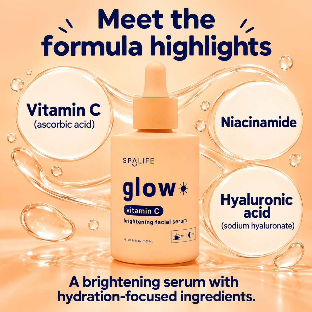 SpaLife Glow Vitamin C Facial Serum 100 mL - formula highlights