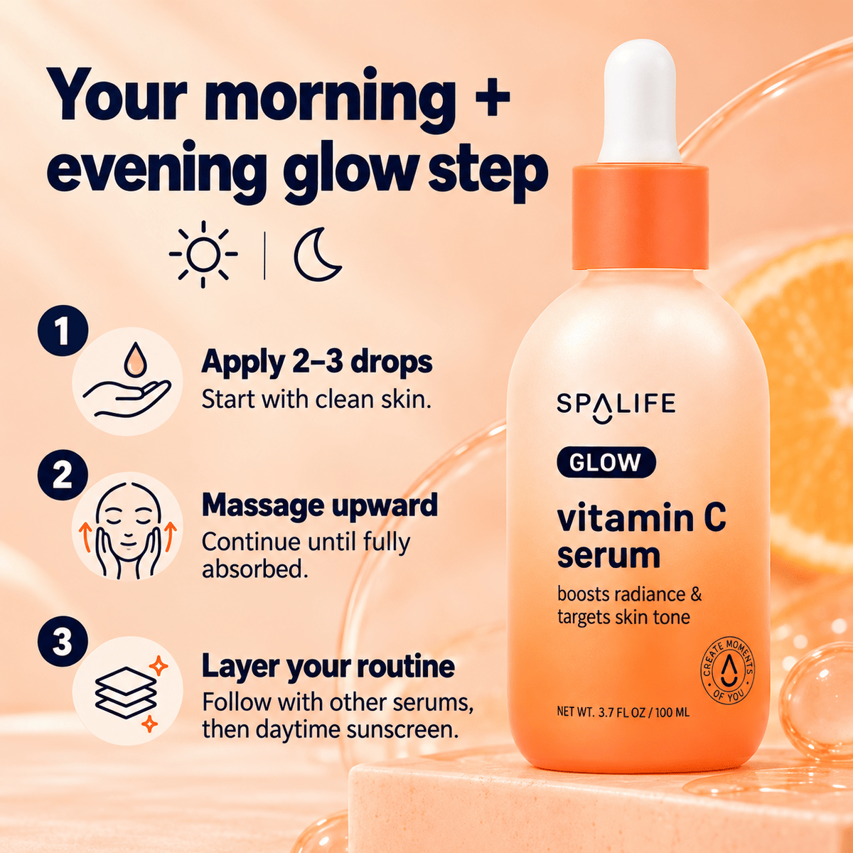 SpaLife Glow Vitamin C Serum 100 mL: Complete morning and evening directions