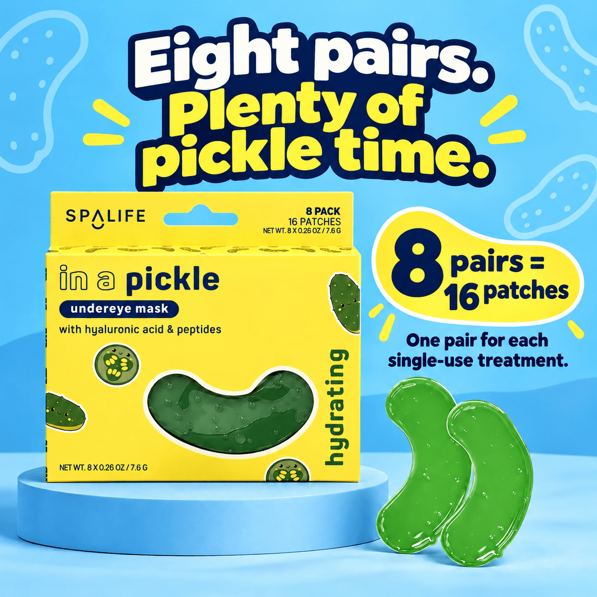 SpaLife In a Pickle hydrating undereye masks, 8 pairs, 8 pairs equals 16 patches