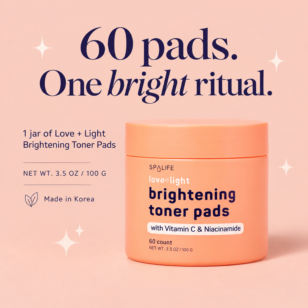 SpaLife Love + Light Korean Brightening Toner Pads 60 count: Physical contents