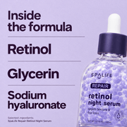 Selected SpaLife Repair serum ingredients: retinol, glycerin and sodium hyaluronate
