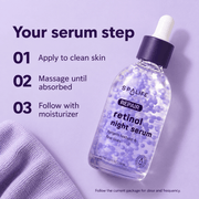 Three SpaLife Repair serum application steps with a diagonal bottle on lilac