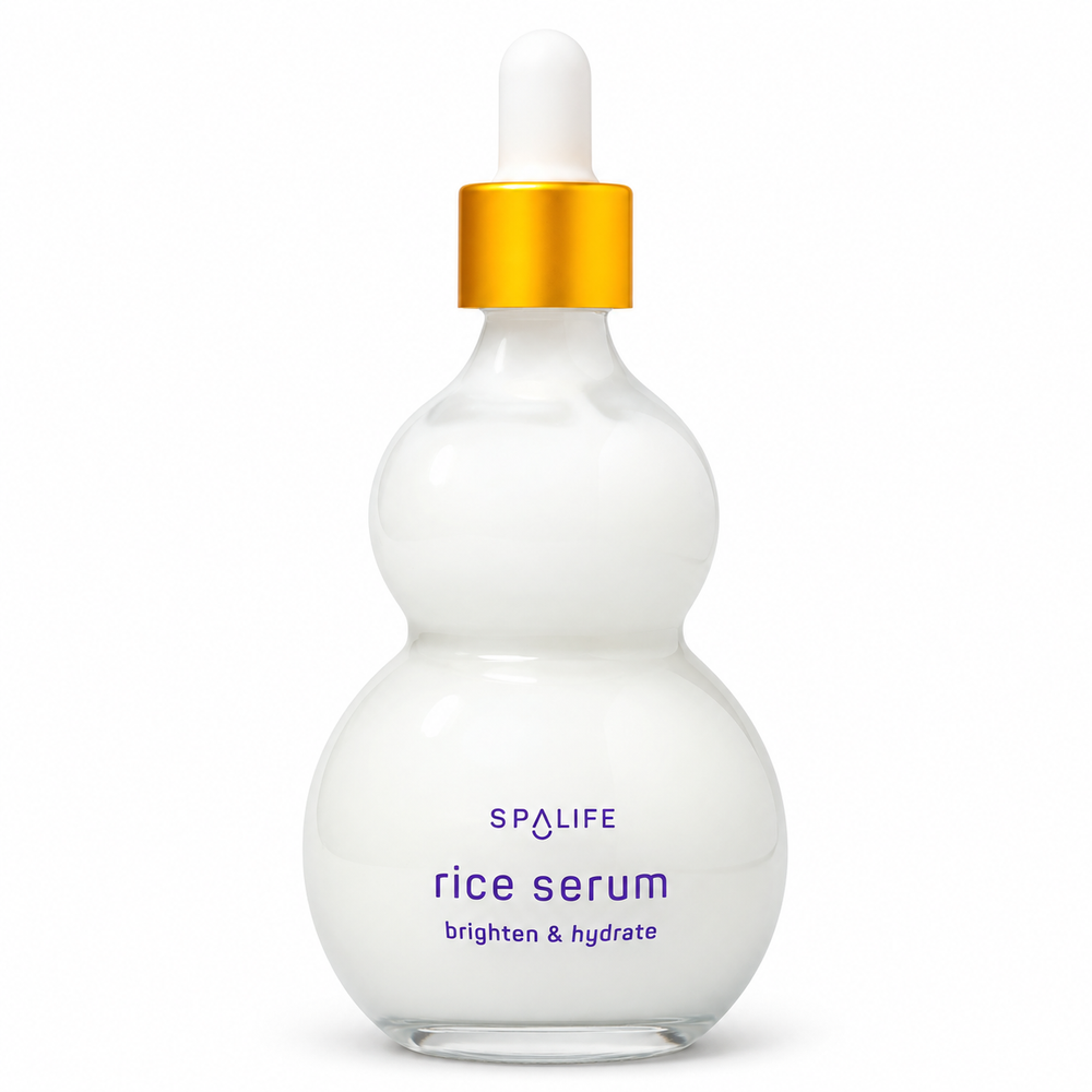 SpaLife Rice Serum bottle on a white background