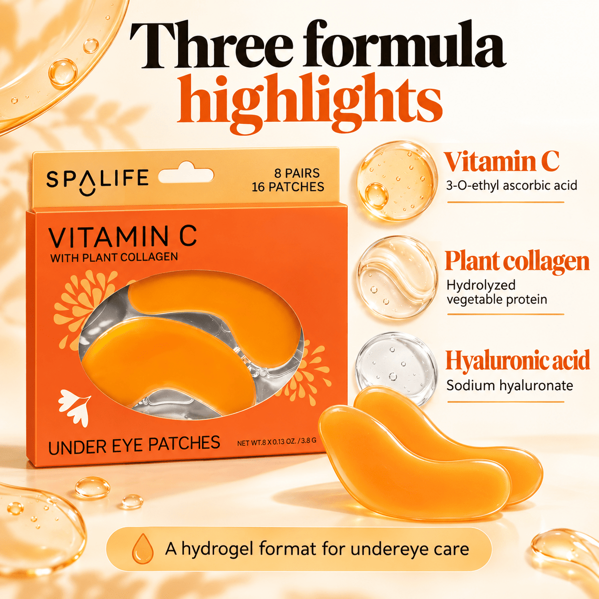 SpaLife Vitamin C Hydrogel Eye Patches 8 pairs - formula highlights