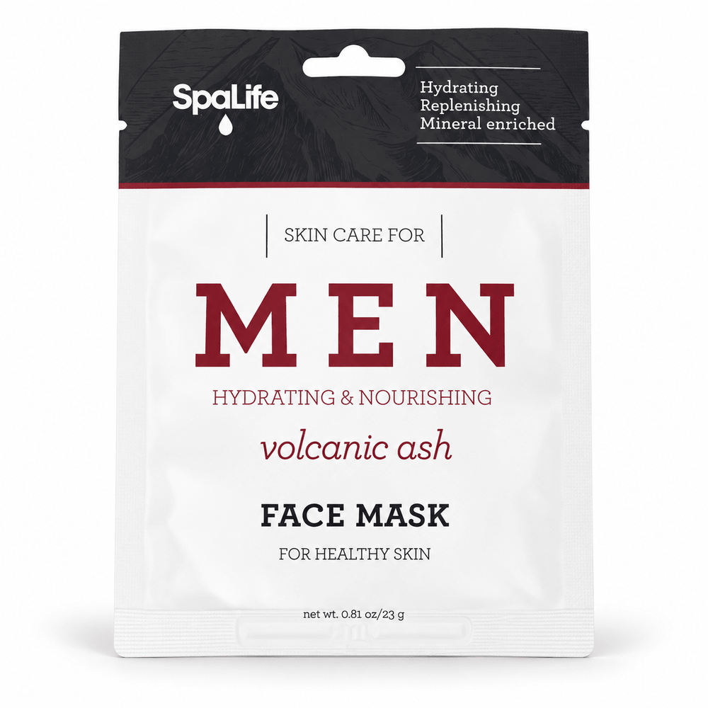 SpaLife Men's Volcanic Ash Face Mask, one 23 g pouch on white background