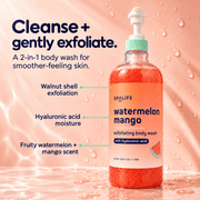 SpaLife body wash with walnut shell exfoliation and hyaluronic acid