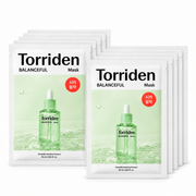 Ten Torriden BALANCEFUL Cica Mask 25mL sachets arranged on white background