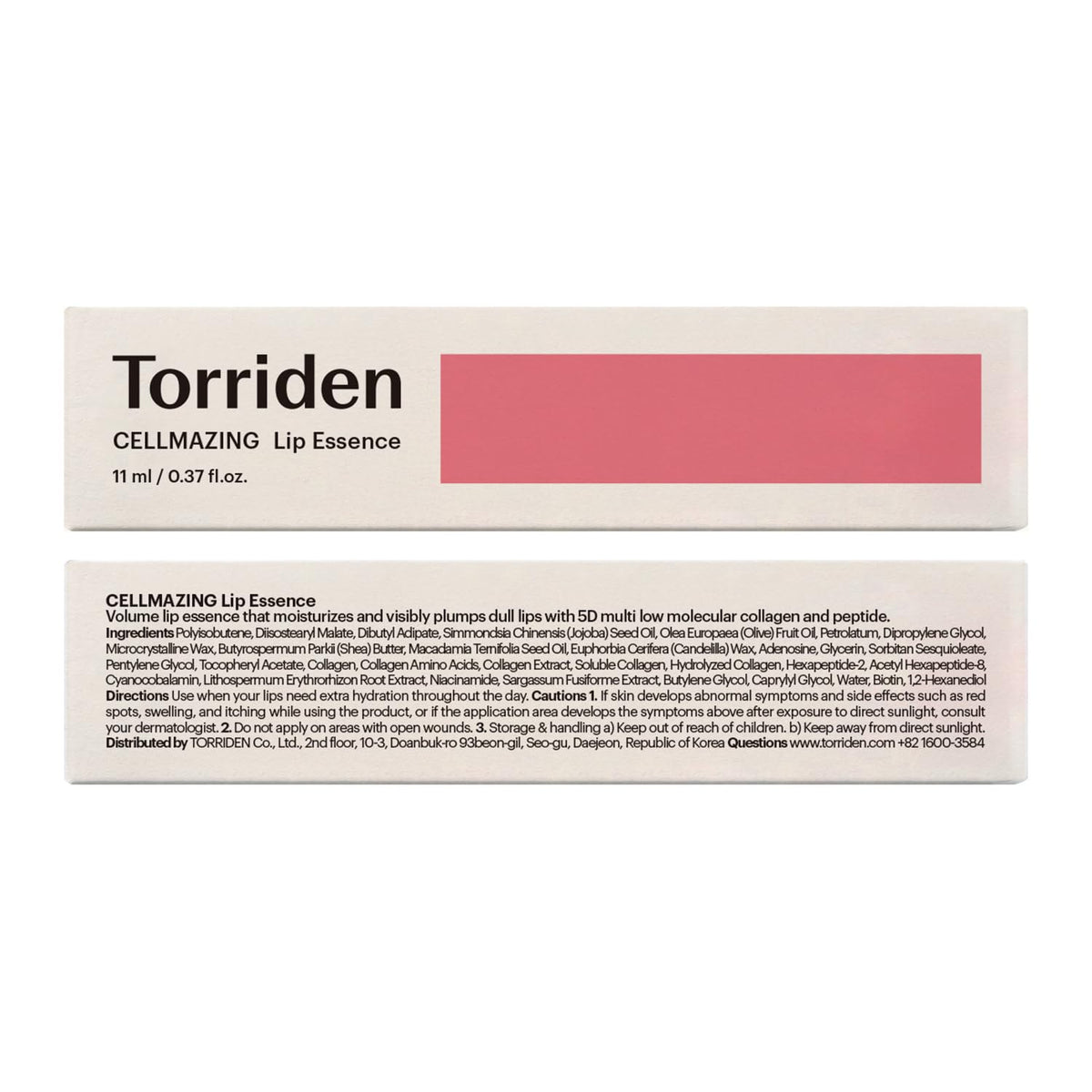 Torriden CELLMAZING Lip Essence 11mL: Original outer-carton labeling and ingredients