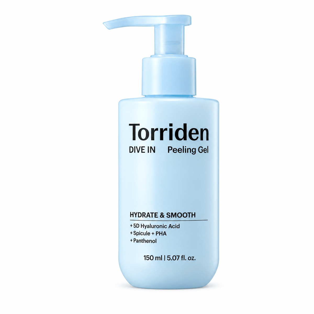 Torriden DIVE IN Peeling Gel 150mL single pump bottle on a white background