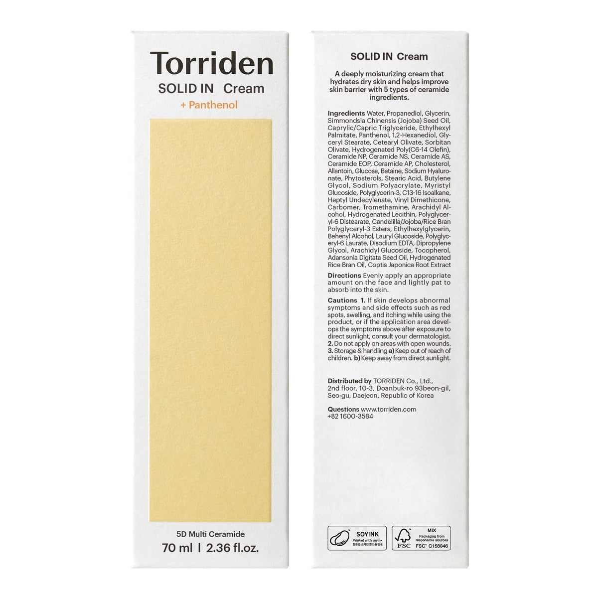 Torriden SOLID IN Cream English package ingredients directions and precautions