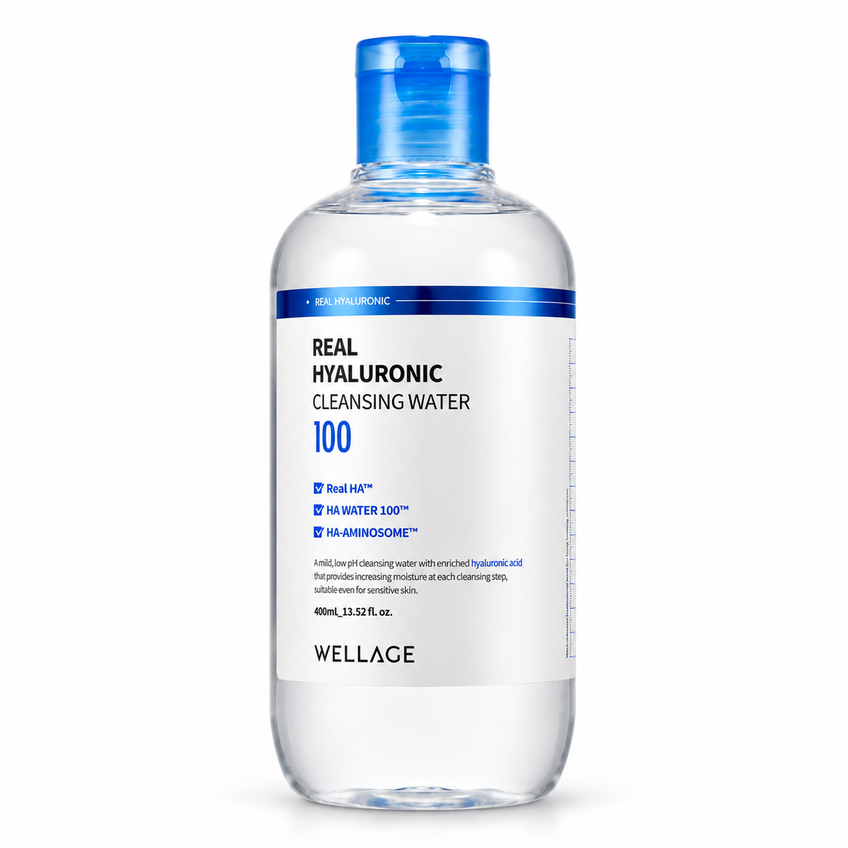 WELLAGE Real Hyaluronic Cleansing Water 100 400mL on white background