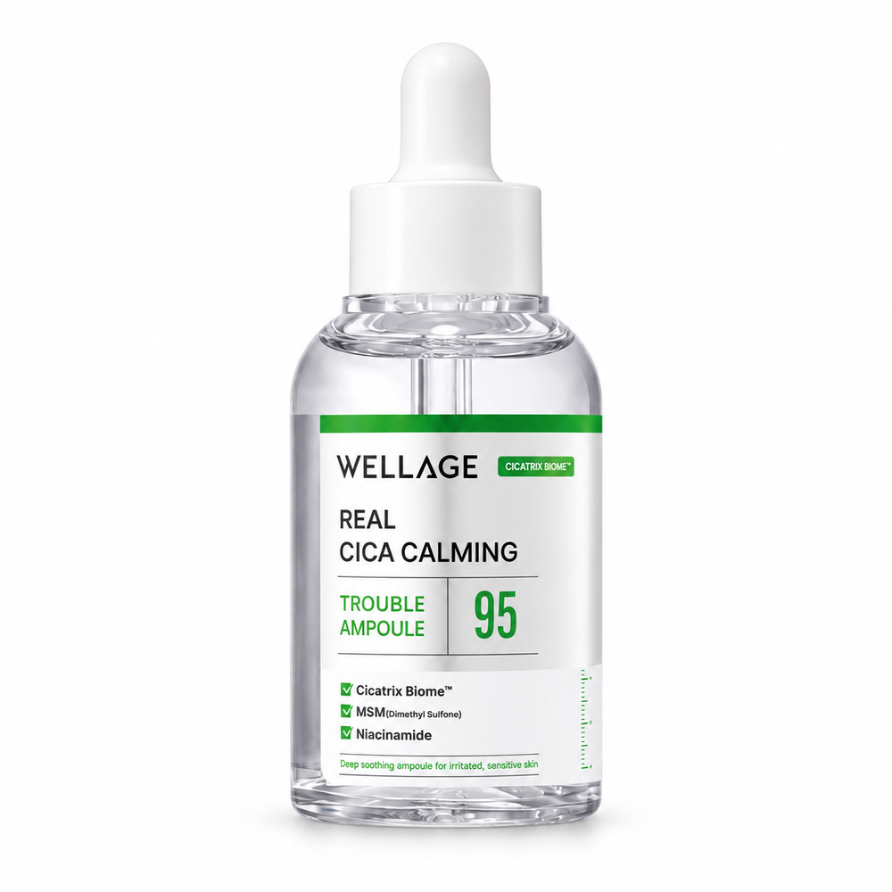 WELLAGE Real Cica Calming 95 Trouble Ampoule 50mL on white background