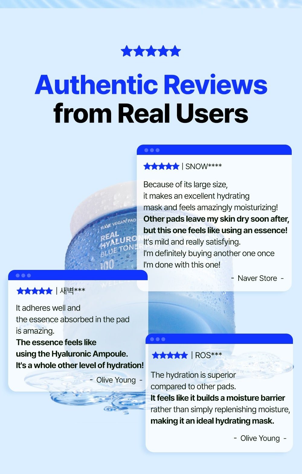 WELLAGE Real Hyaluronic Blue Toner Pad 100: Product user testimonials