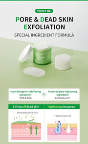 WELLAGE Real Cica Calming Big Embo Toner Pad: Exfoliation and pore care diagram