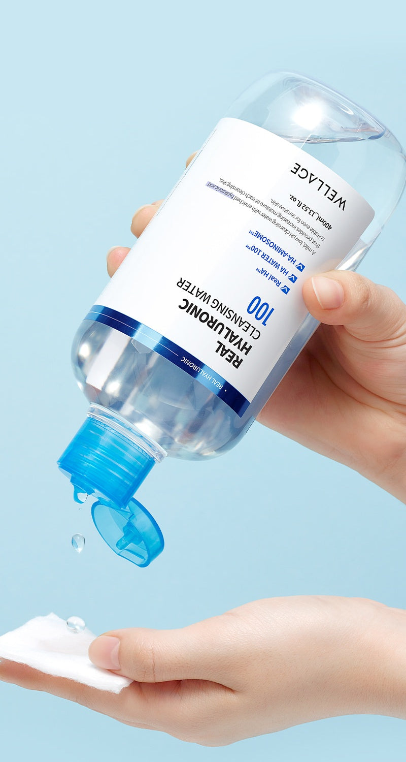 WELLAGE Real Hyaluronic Cleansing Water 100 400 mL: Cotton pad application (Korean)