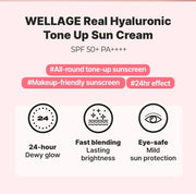 WELLAGE Hyaluronic Tone-Up Sun Cream 50 mL: SPF and finish overview